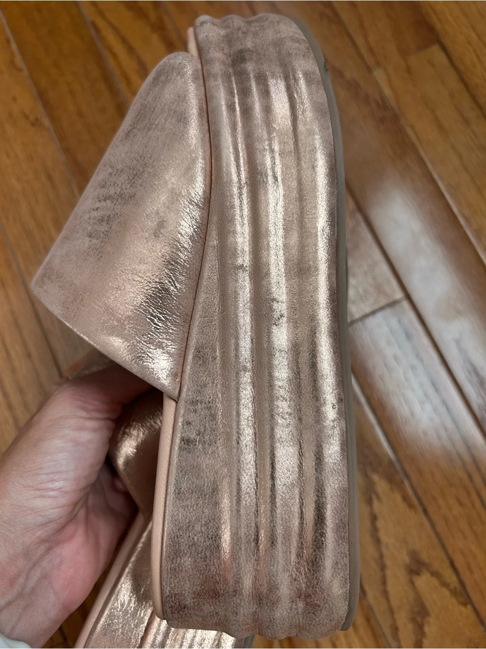 Metallic Copper Platform Slide Sandals - Women
